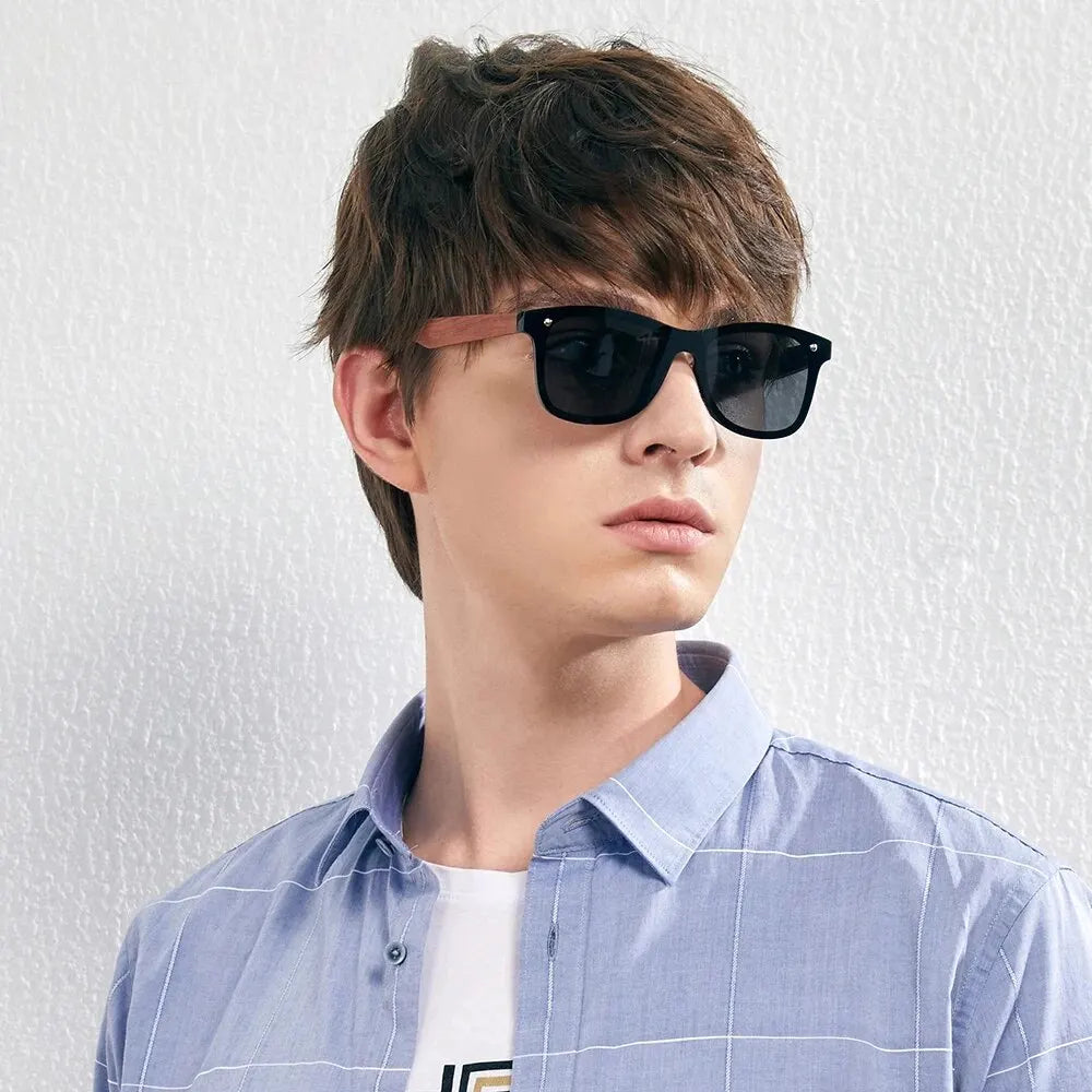 Óculos de sol de madeira natural masculino vintage